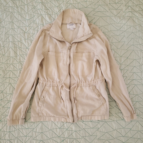 Old Navy Light Beige Linen Blend Drawstring Utility Field Jacket - Picture 1 of 6